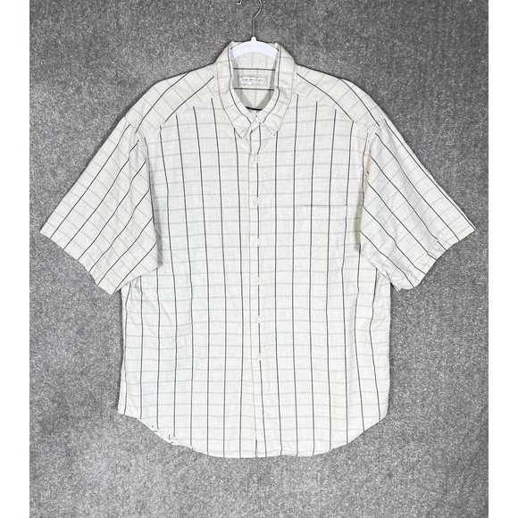 Vintage Murano Plaid Button Up Short Sleeve Shirt Mens Size XL Gray Chest Pocket - Picture 1 of 6